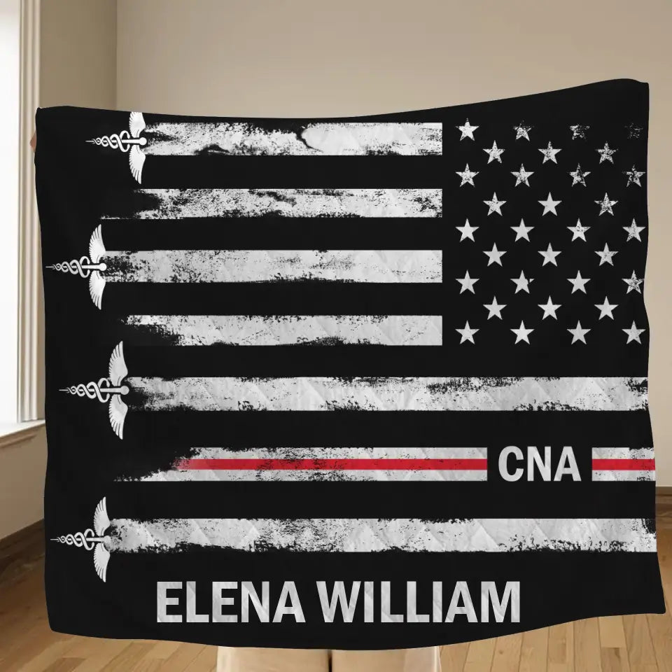 Personalized US Healthcare Worker Fleece Throw Blanket & Quilt - Gift Idea To CNA