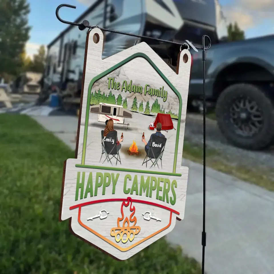 Personalized Camping Wooden Sign - Gift Idea for Camping Lovers/Couple/Family - Couple/Parents With Up to 3 Children and 3 Pets - Happy Campers