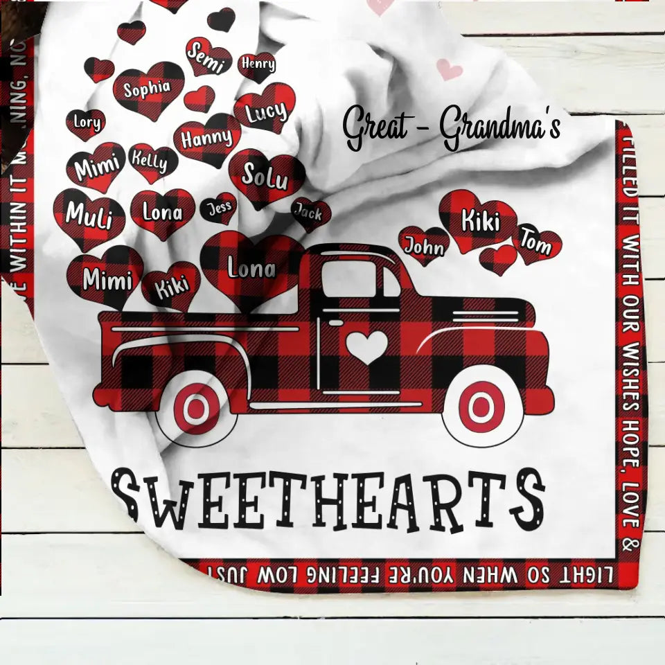 Personalized Grandma Quilt/Fleece Throw Blanket - Gift Idea For Grandma - Up to 20 Children - Great - Grandma's Sweethearts