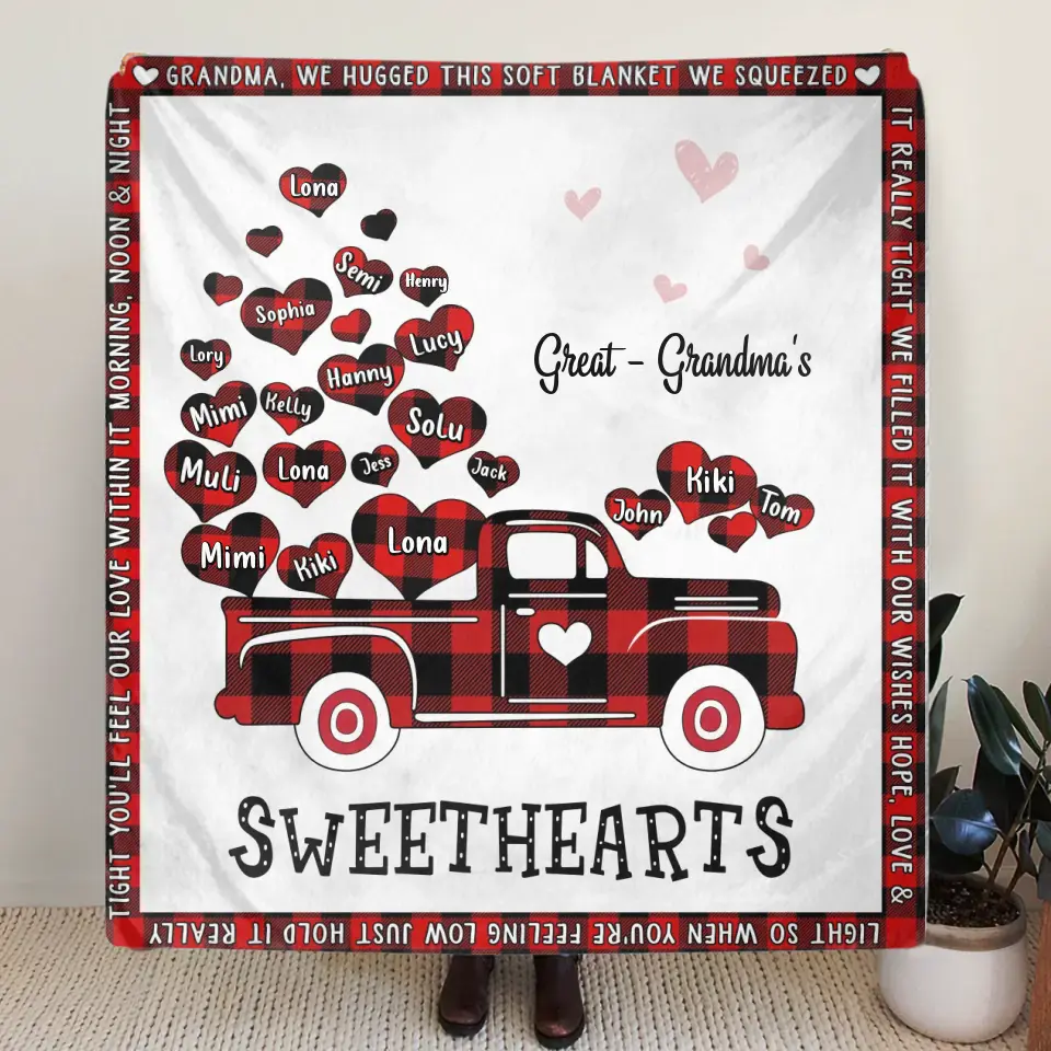 Personalized Grandma Quilt/Fleece Throw Blanket - Gift Idea For Grandma - Up to 20 Children - Great - Grandma's Sweethearts