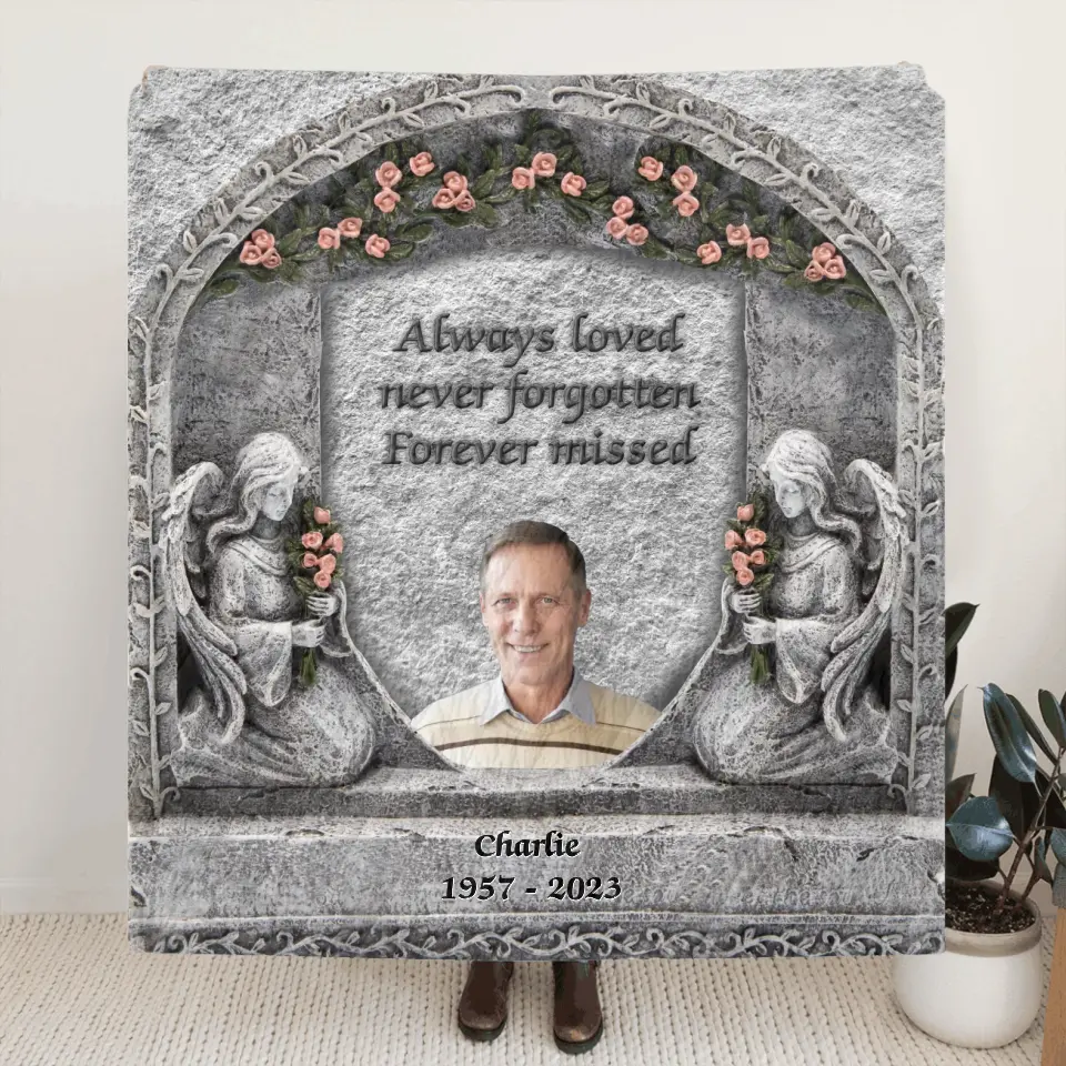Personalized Memorial Photo Fleece Throw Blanket & Quilt - Memorial Gift Idea for Family -  Always Loved Never Forgotten Forever Missed