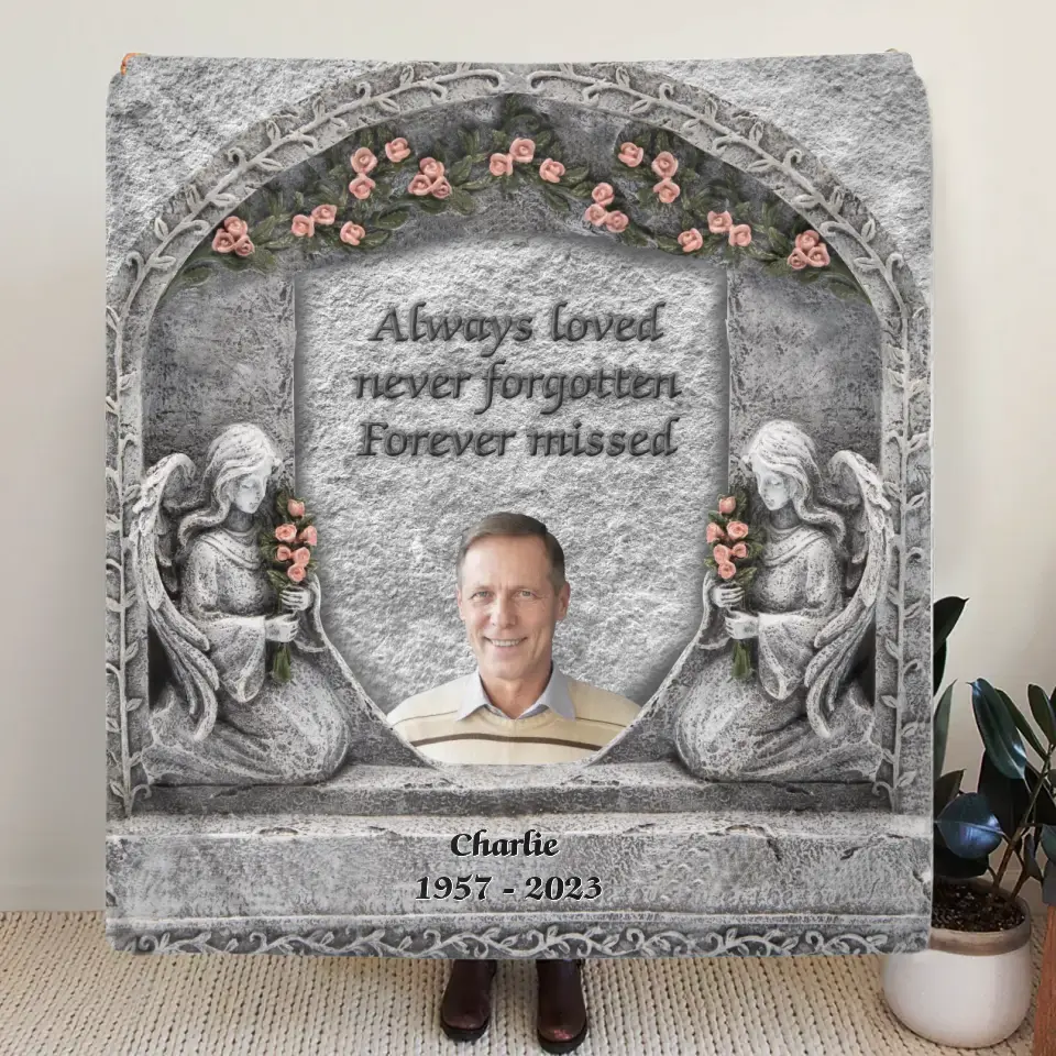 Personalized Memorial Photo Fleece Throw Blanket & Quilt - Memorial Gift Idea for Family -  Always Loved Never Forgotten Forever Missed
