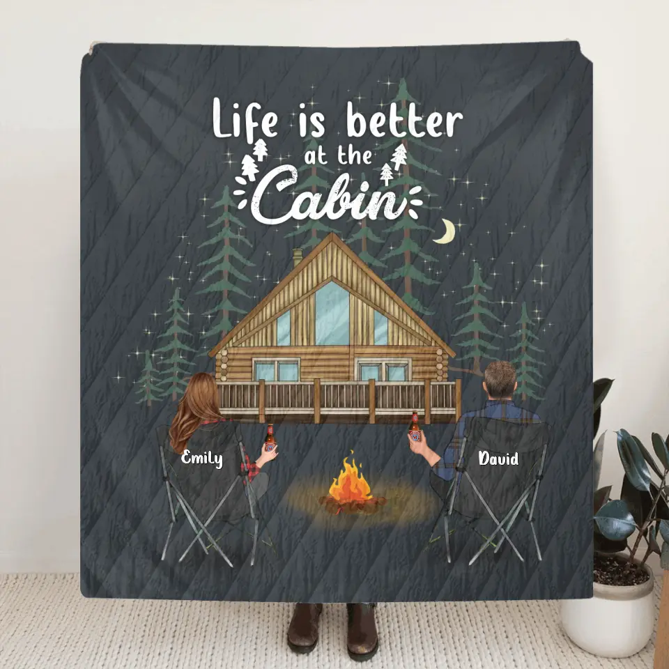 Personalized Cabin Camping Fleece Throw Blanket & Quilt - Gift Idea For Camping Lover/ Couple/ Family/ Friends - Life Is Better At The Cabin