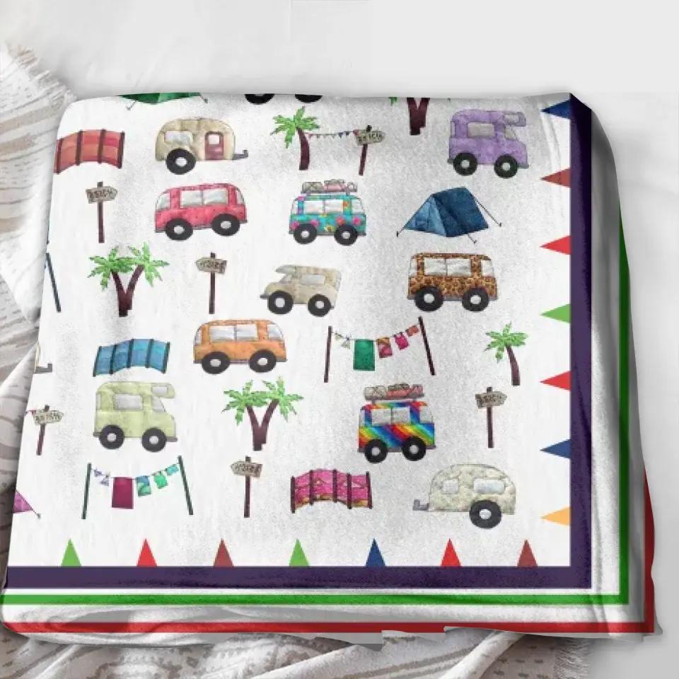 Cute Camping Camper Fleece Throw Blanket & Quilt - Gift Idea For Camping Lovers