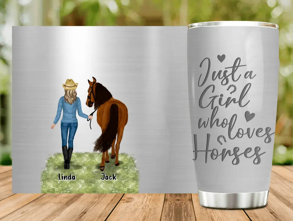 Personalized Horse Girl Tumbler - Gift Idea For Horse Lovers - Up To 6 Horses - Just A Girl Who Loves Horses
