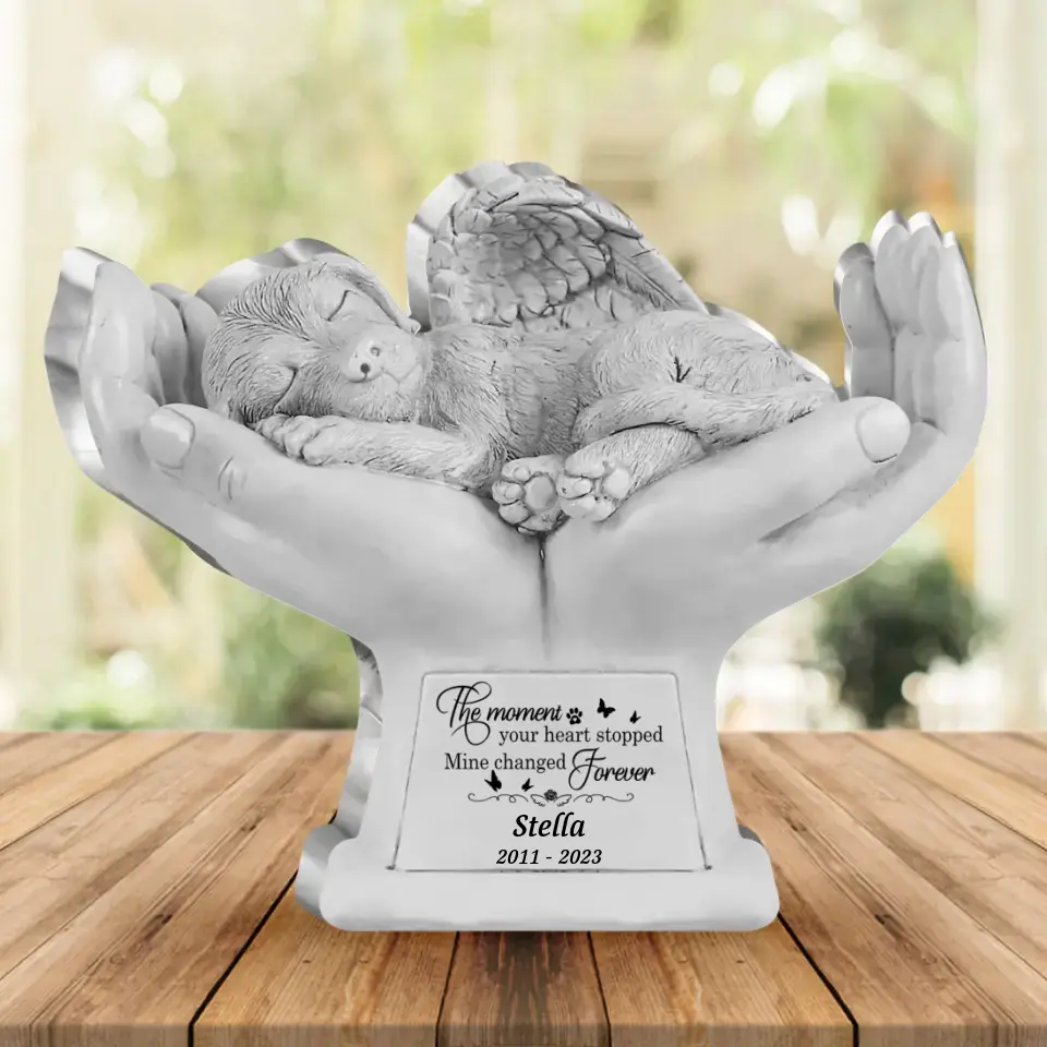Personalized Dog Pet Grave Markers Memorial Angel Statue Acrylic Plaque - Memorial Gift Idea For Dog Lover - The Moment Your Heart Stopped Mine Changed Forever