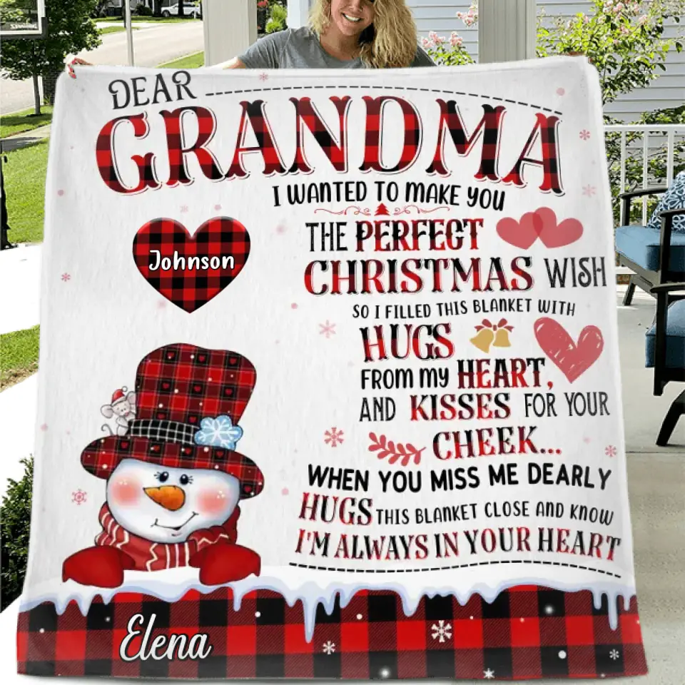 Personalized Grandma Quilt/Fleece Throw Blanket - Gift Idea For Grandma - Up to 4 Grandkids - I'm Always In Your Heart