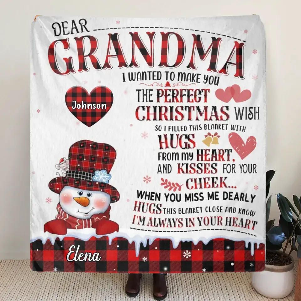 Personalized Grandma Quilt/Fleece Throw Blanket - Gift Idea For Grandma - Up to 4 Grandkids - I'm Always In Your Heart