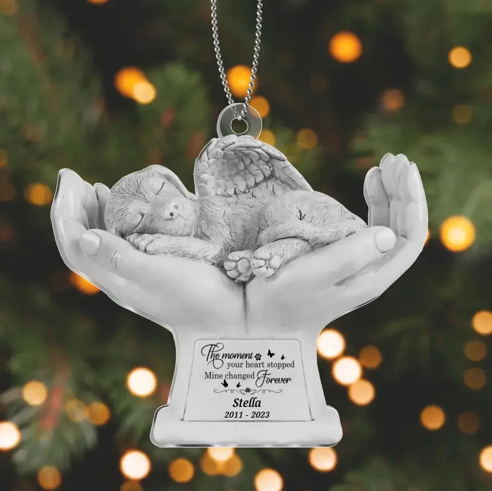 Personalized Memorial Dog Angel Statue Acrylic Ornament - Memorial Gift Idea For Dog Lover - The Moment Your Heart Stopped Mine Changed Forever