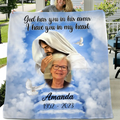 Personalized Memorial Fleece Throw Blanket & Quilt - Upload Photo - Memorial Gift Idea For Family Member - God Has You In His Arms I Have You In My Heart