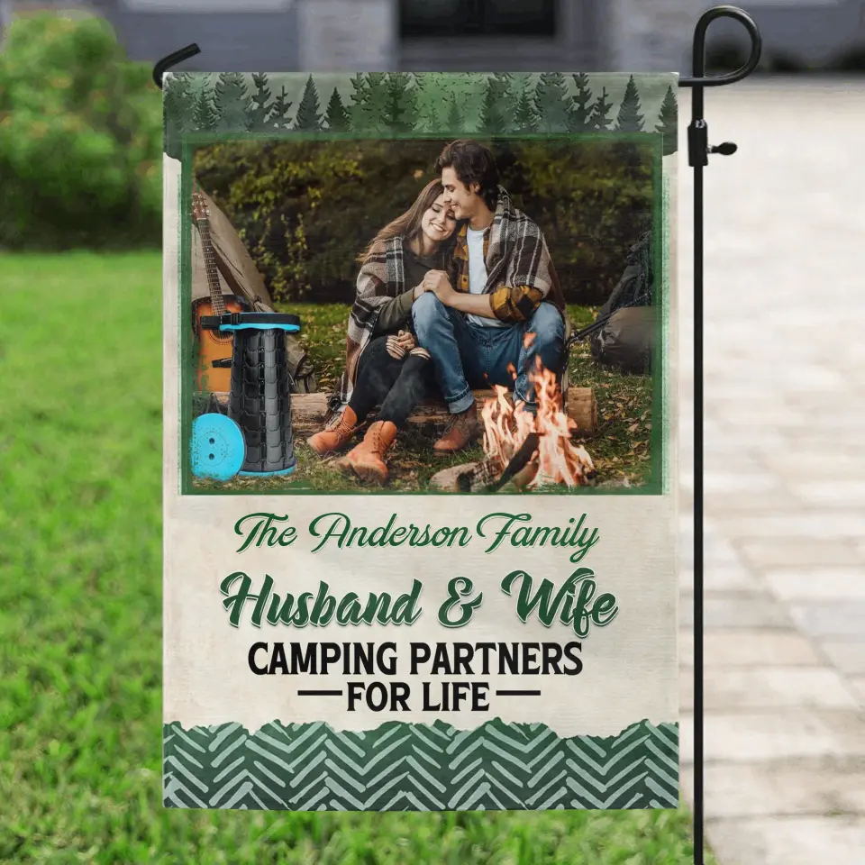 Personalized Photos Camping Garden Flag - Gift For Camping Lovers - Husband And Wife Camping Partners For Life