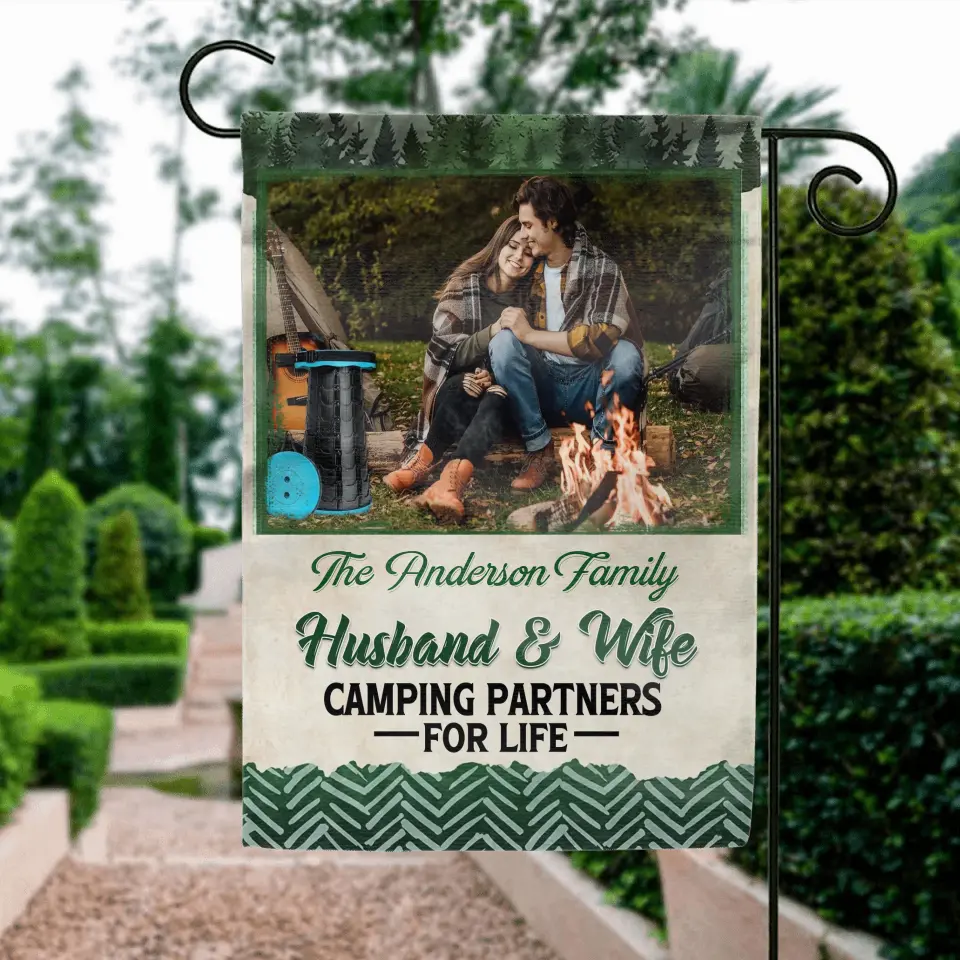 Personalized Photos Camping Garden Flag - Gift For Camping Lovers - Husband And Wife Camping Partners For Life