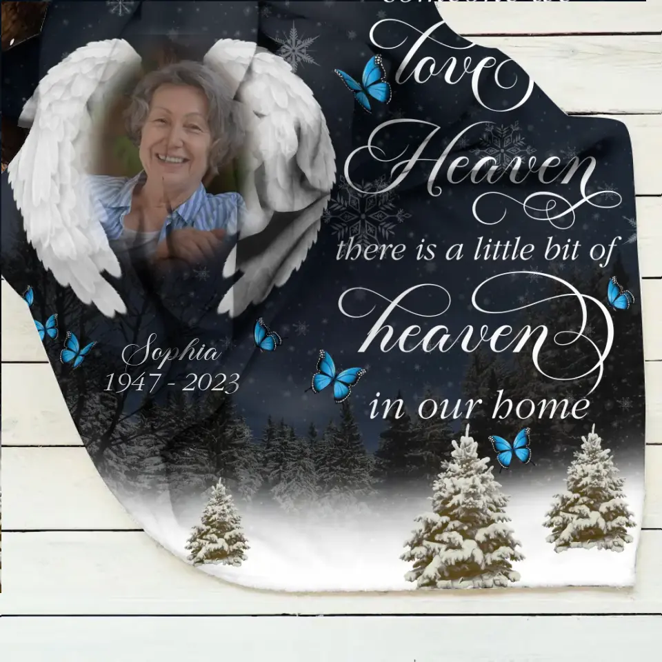 Personalized Memorial Fleece Throw Blanket & Quilt - Upload Photo - Memorial Gift Idea For Family Member - There Is A Little Bit Of Heaven In Our Home
