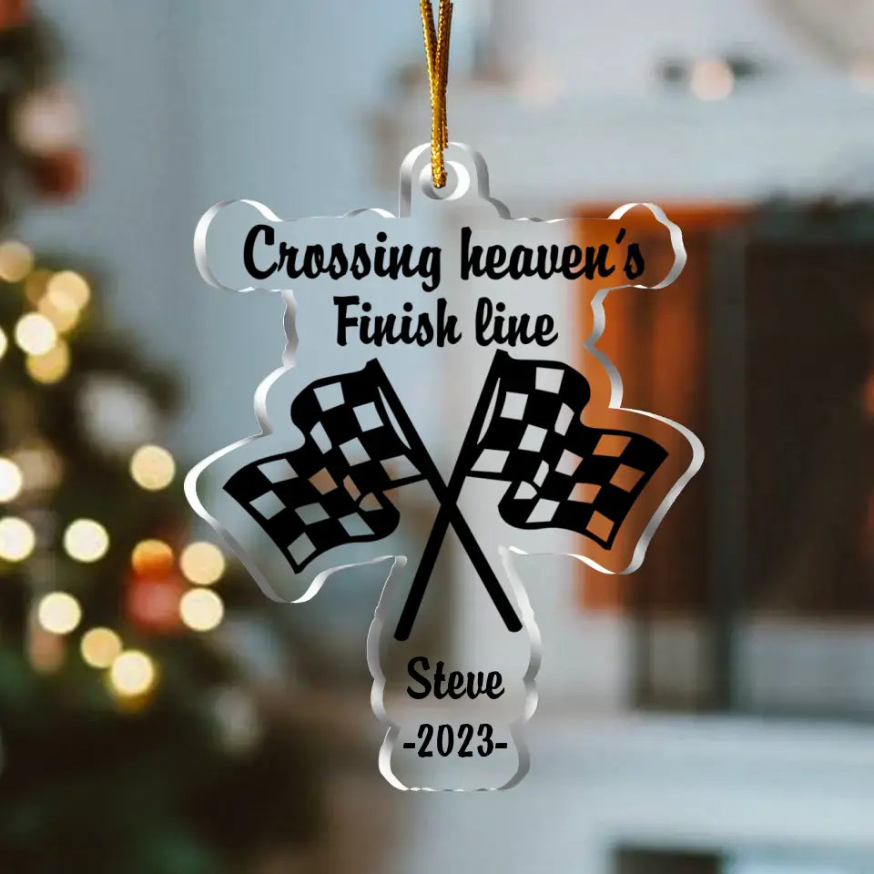 Personalized Racing Memorial Acrylic Ornament - Memorial Gift Idea For Christmas/Family Member - Crossing Heaven's Finish Line