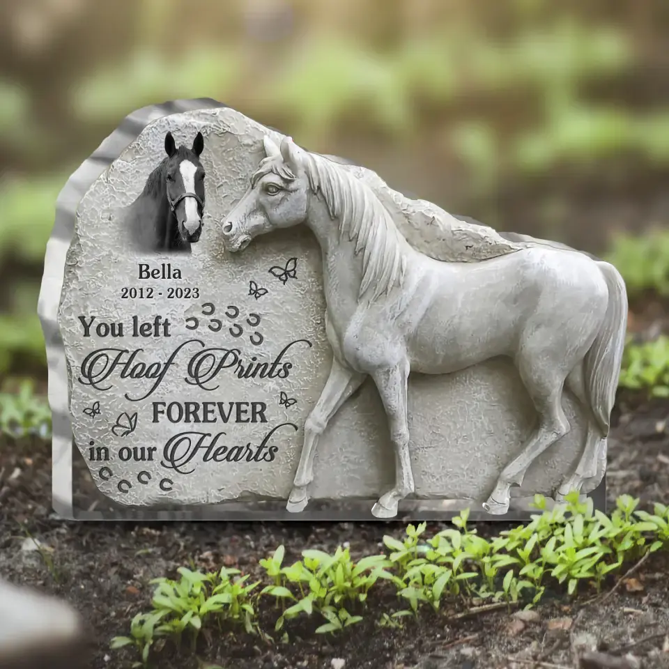Personalized Memorial Acrylic Plaque - Memorial Gift Idea For Horse Owner - Upload Horse Photo - You Left Your Hoof Prints Forever In Our Hearts