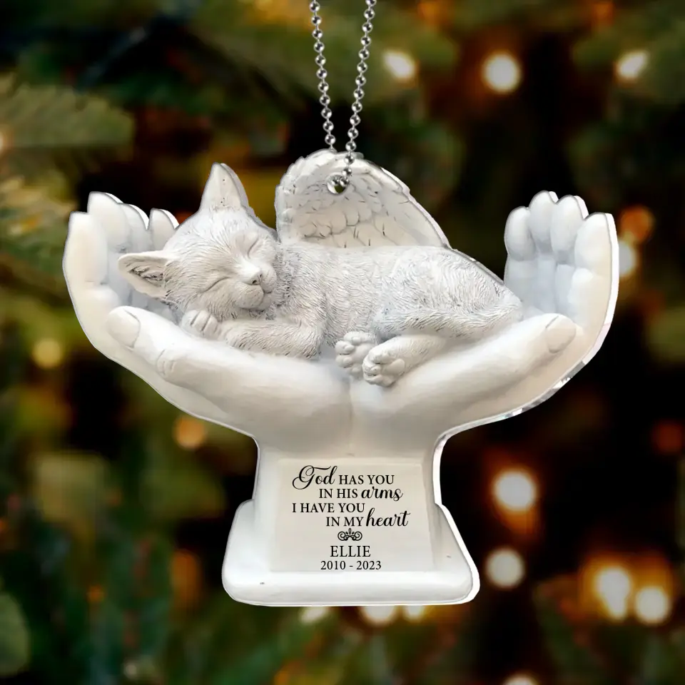 Personalized Memorial Cat Acrylic Ornament - Memorial Gift Idea for Cat Owners - God Has You In His Arms I Have You In My Heart