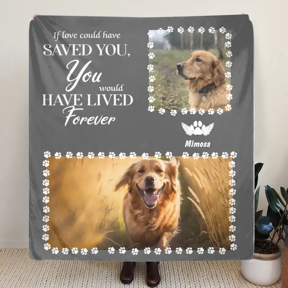 Personalized Dog Photo Fleece Throw Blanket/Quilt - Up to 3 Dogs and 7 Photos - Memorial Gift Idea for Dog Owners - If Love Could Have Saved You