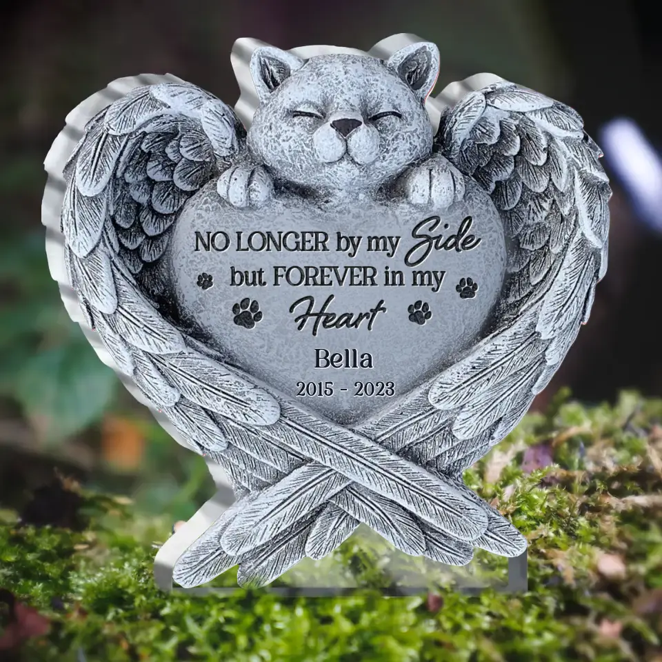Personalized Cat Wings Acrylic Plaque - Memorial Gift Idea For Cat Lover - No Longer By My Side But Forever In My Heart