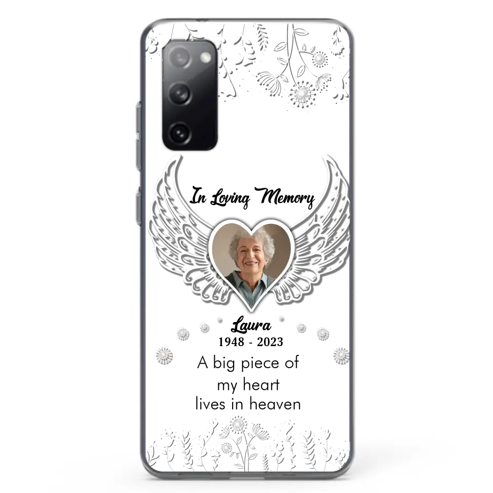 Personalized Memorial Phone Case - Upload Photo - Memorial Gift Idea For Family Member - A Big Piece Of My Heart Lives In Heaven - Case For iPhone/Samsung