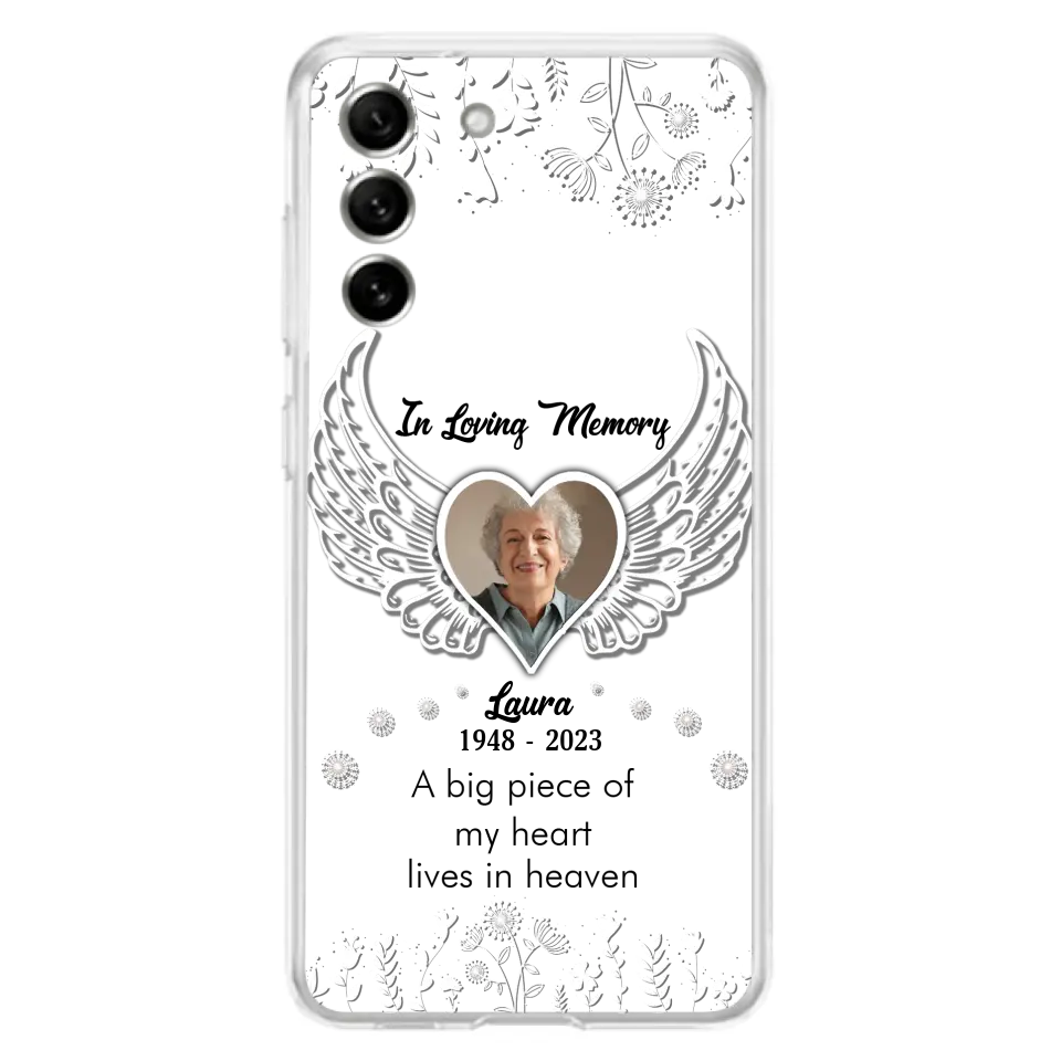 Personalized Memorial Phone Case - Upload Photo - Memorial Gift Idea For Family Member - A Big Piece Of My Heart Lives In Heaven - Case For iPhone/Samsung