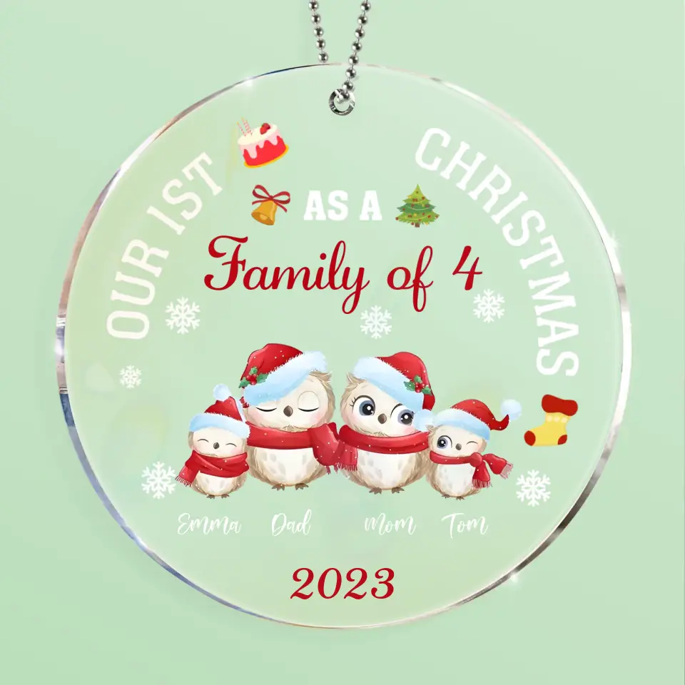 Personalized Family Circle Acrylic Ornament - Christmas Gift Idea For Couple/Family - Our 1st Christmas As A Family Of 3