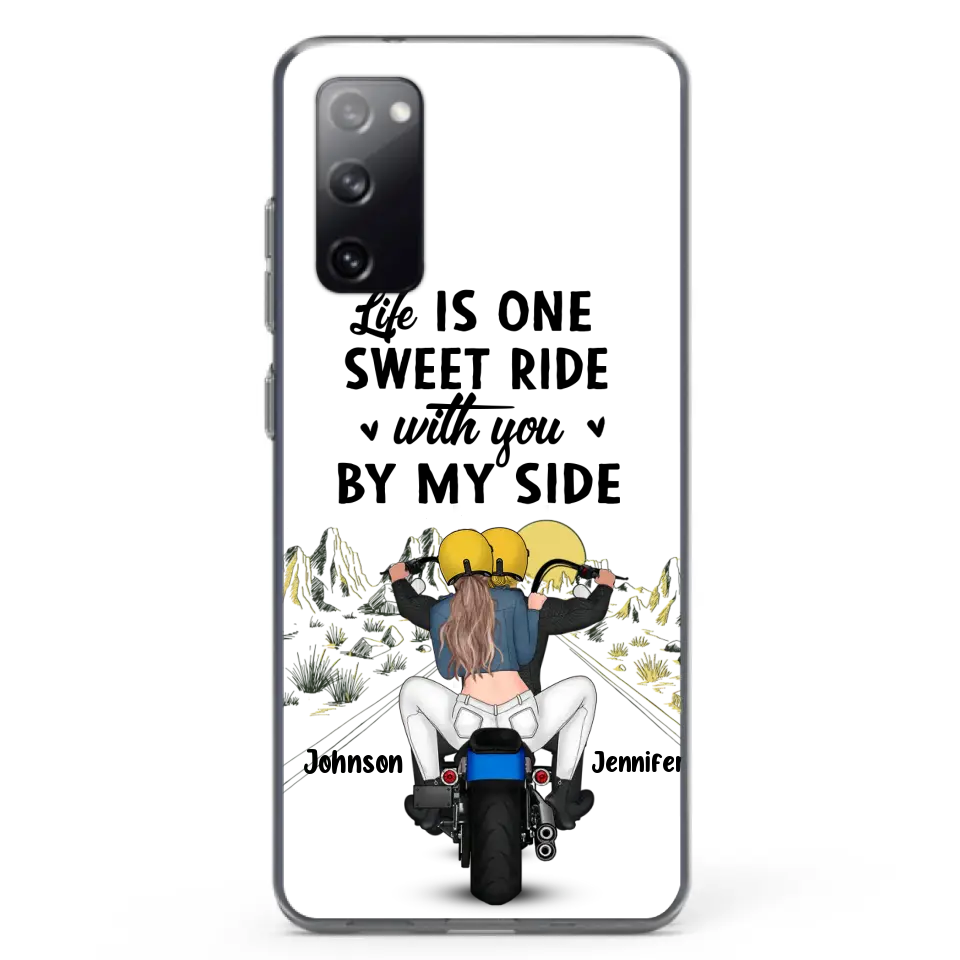 Personalized Couple Biker Phone Case - Gift Idea For Him/Gift To Husband From Wife - Life Is One Sweet Ride With You By My Side - Case For iPhone/Samsung