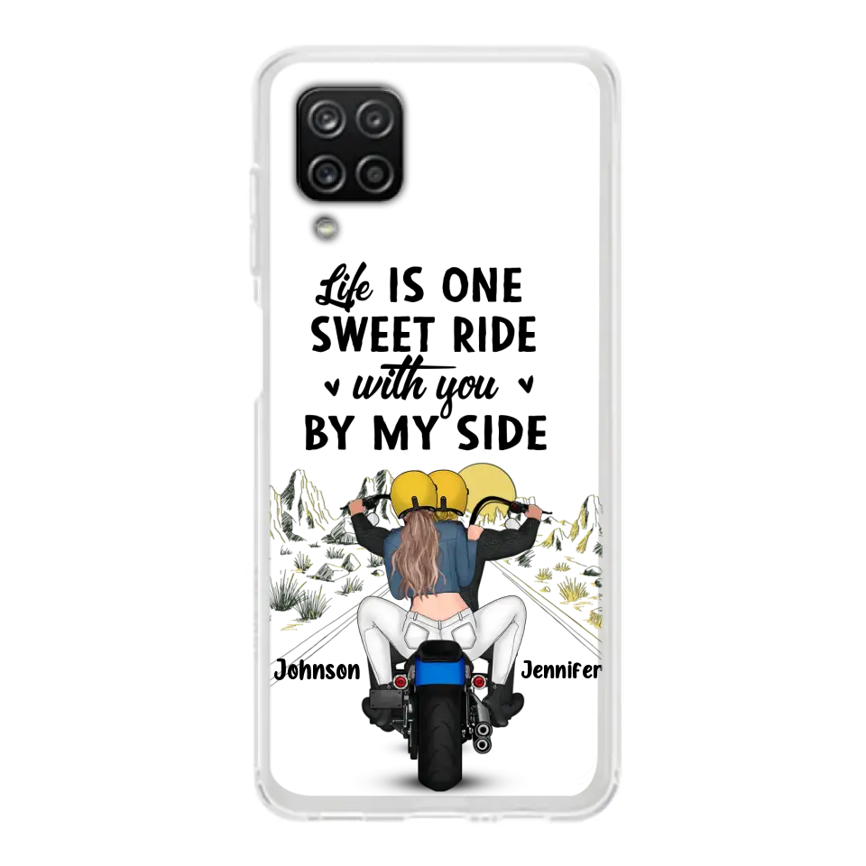 Personalized Couple Biker Phone Case - Gift Idea For Him/Gift To Husband From Wife - Life Is One Sweet Ride With You By My Side - Case For iPhone/Samsung