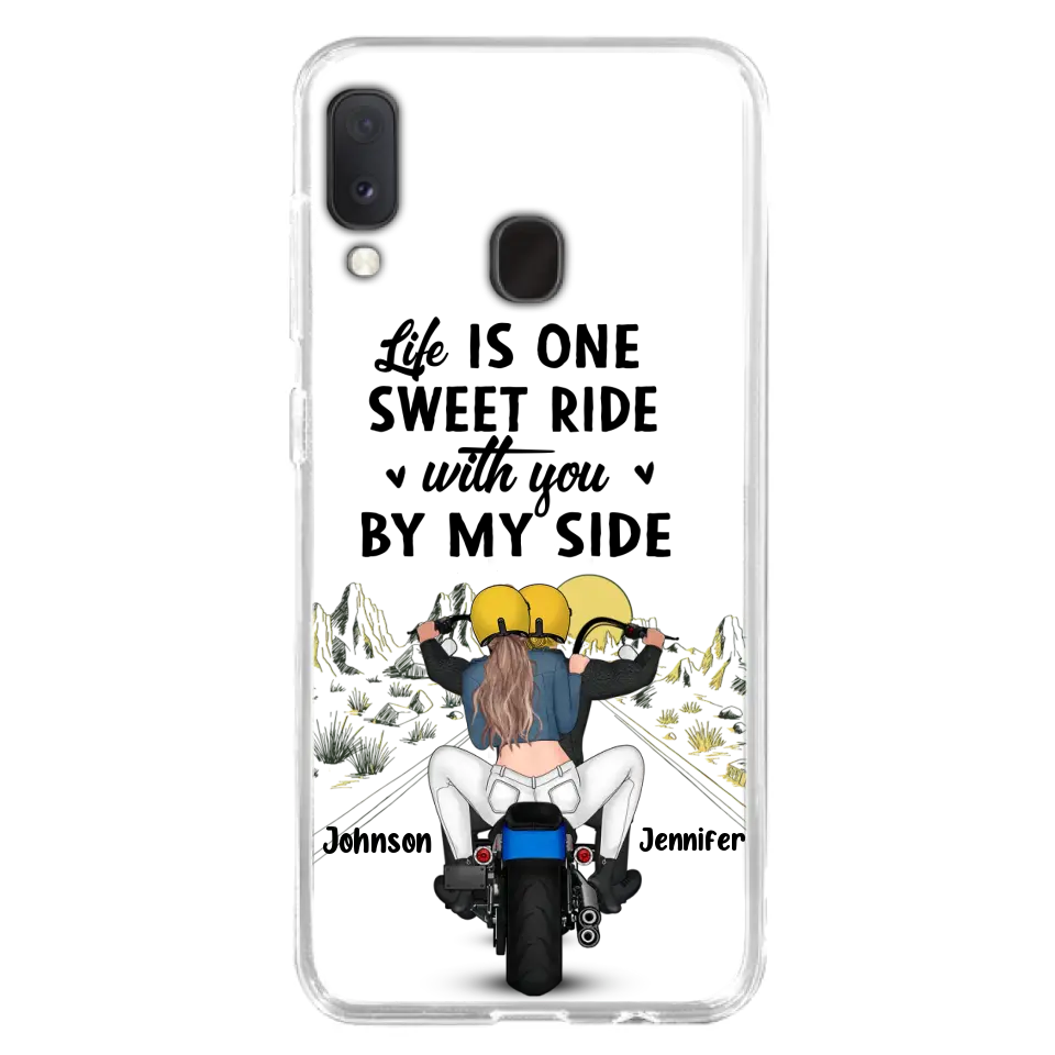 Personalized Couple Biker Phone Case - Gift Idea For Him/Gift To Husband From Wife - Life Is One Sweet Ride With You By My Side - Case For iPhone/Samsung