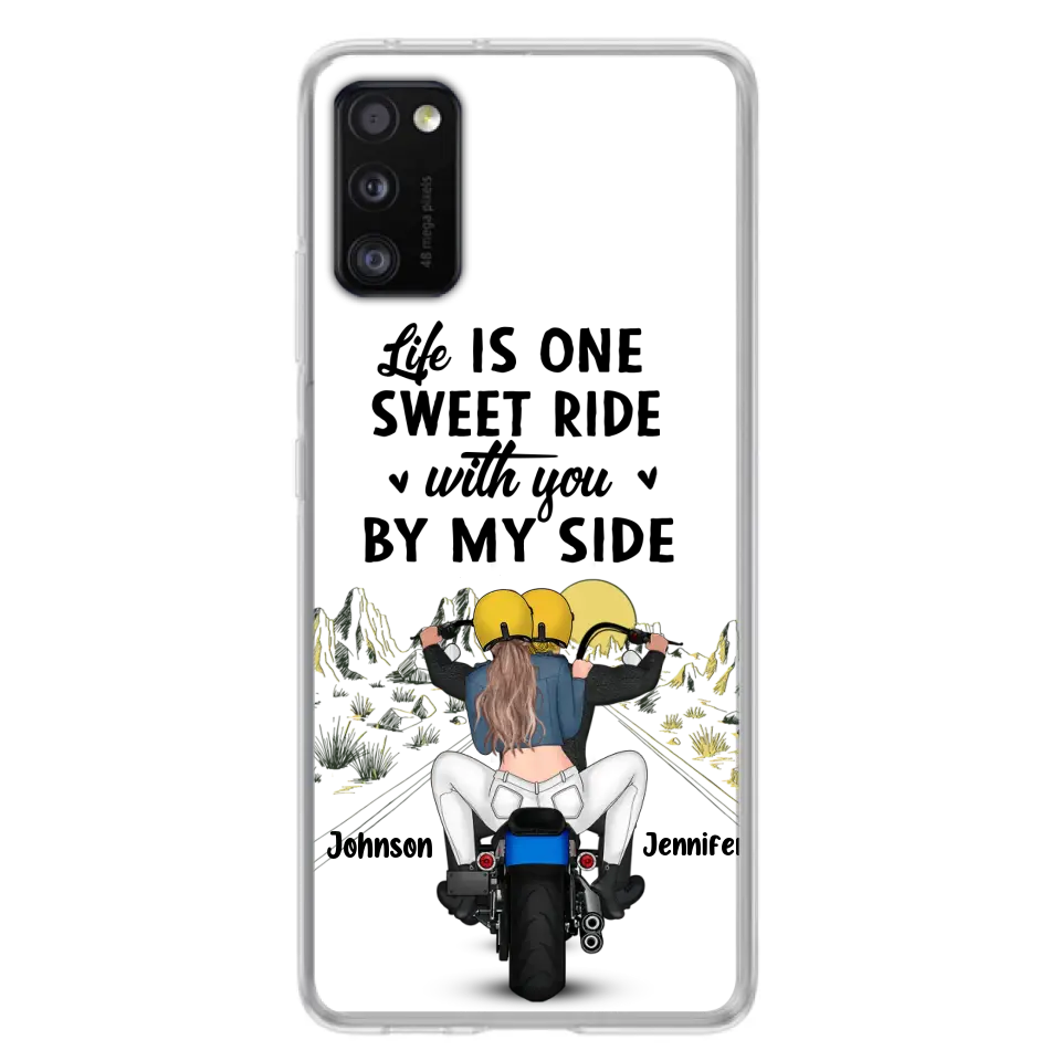 Personalized Couple Biker Phone Case - Gift Idea For Him/Gift To Husband From Wife - Life Is One Sweet Ride With You By My Side - Case For iPhone/Samsung