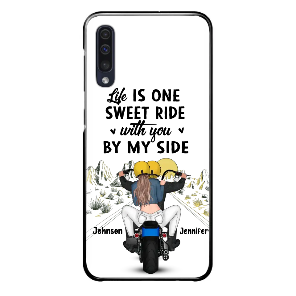 Personalized Couple Biker Phone Case - Gift Idea For Him/Gift To Husband From Wife - Life Is One Sweet Ride With You By My Side - Case For iPhone/Samsung