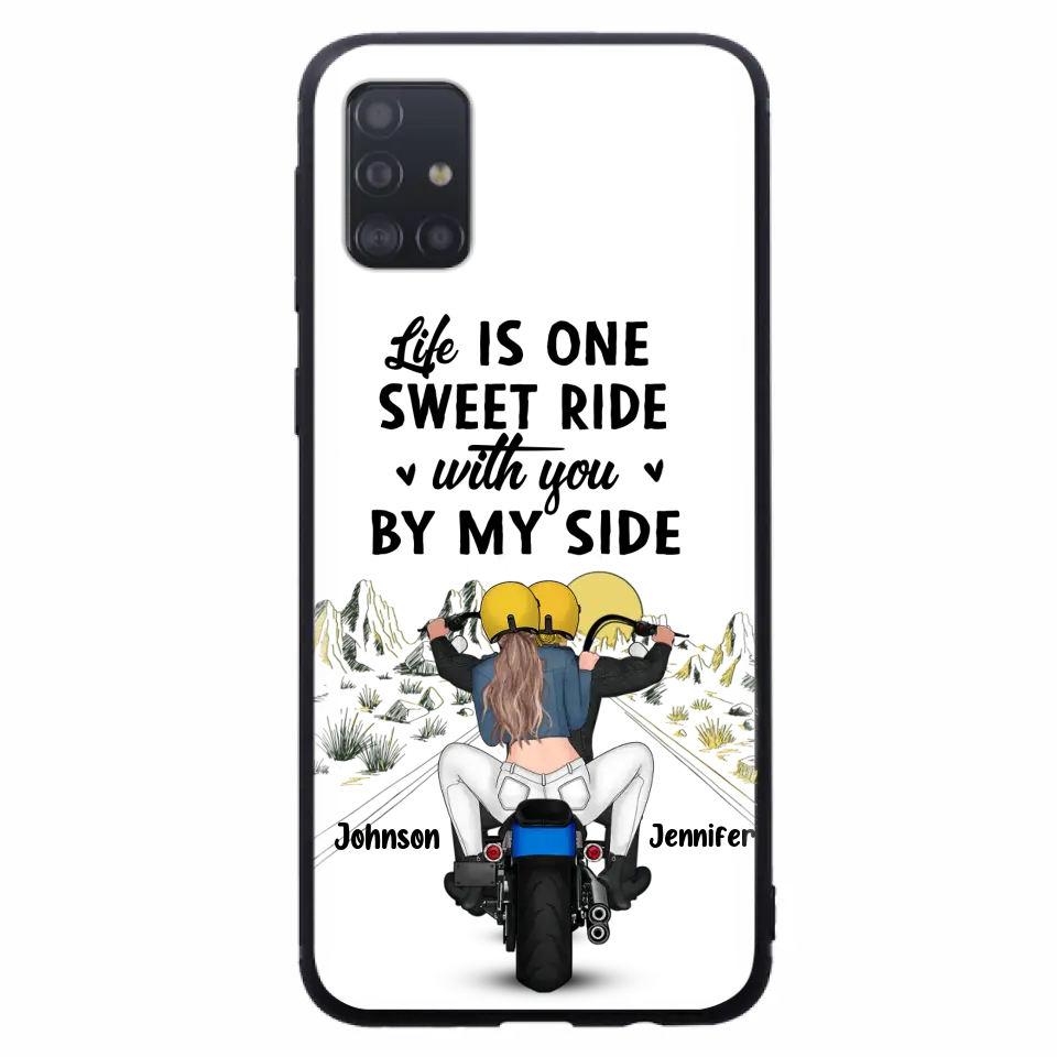 Personalized Couple Biker Phone Case - Gift Idea For Him/Gift To Husband From Wife - Life Is One Sweet Ride With You By My Side - Case For iPhone/Samsung