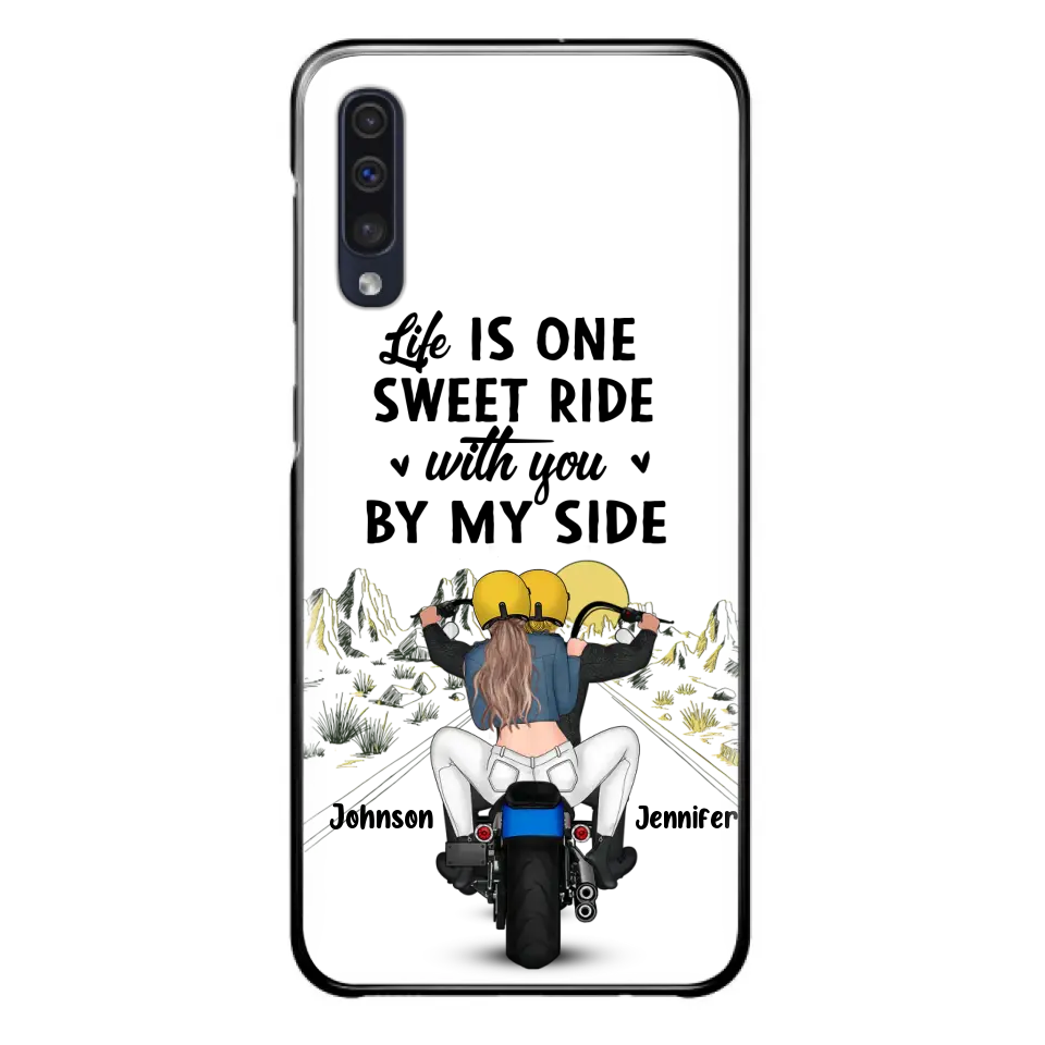 Personalized Couple Biker Phone Case - Gift Idea For Him/Gift To Husband From Wife - Life Is One Sweet Ride With You By My Side - Case For iPhone/Samsung