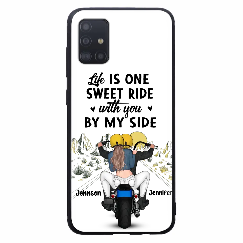 Personalized Couple Biker Phone Case - Gift Idea For Him/Gift To Husband From Wife - Life Is One Sweet Ride With You By My Side - Case For iPhone/Samsung
