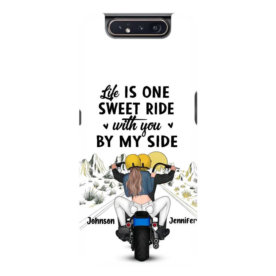 Personalized Couple Biker Phone Case - Gift Idea For Him/Gift To Husband From Wife - Life Is One Sweet Ride With You By My Side - Case For iPhone/Samsung