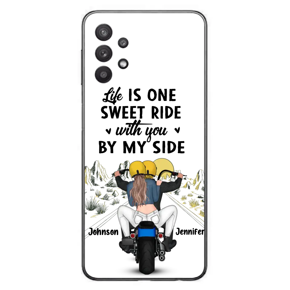 Personalized Couple Biker Phone Case - Gift Idea For Him/Gift To Husband From Wife - Life Is One Sweet Ride With You By My Side - Case For iPhone/Samsung