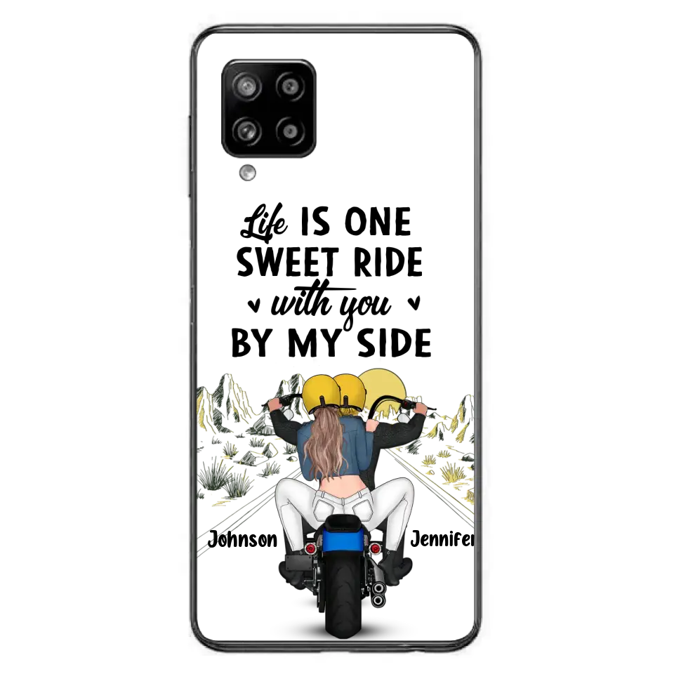 Personalized Couple Biker Phone Case - Gift Idea For Him/Gift To Husband From Wife - Life Is One Sweet Ride With You By My Side - Case For iPhone/Samsung
