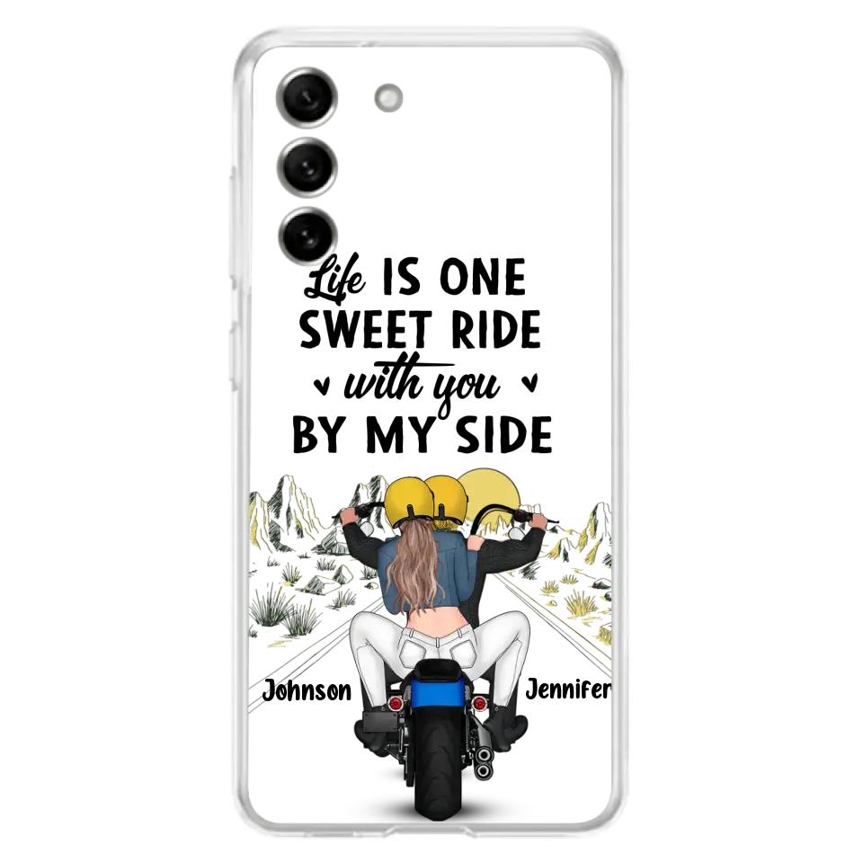 Personalized Couple Biker Phone Case - Gift Idea For Him/Gift To Husband From Wife - Life Is One Sweet Ride With You By My Side - Case For iPhone/Samsung