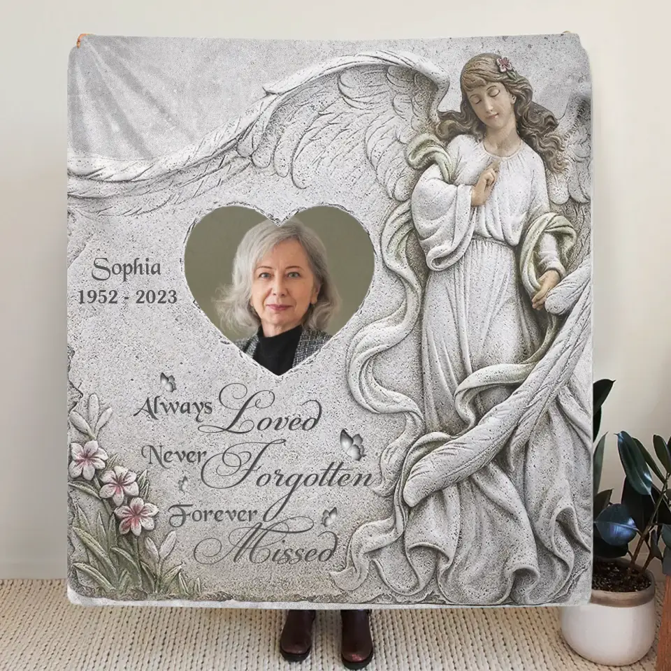 Personalized Memorial Fleece Throw Blanket & Quilt - Upload Photo - Memorial Gift Idea For Family Member - Always Loved Never Forgotten Forever Missed