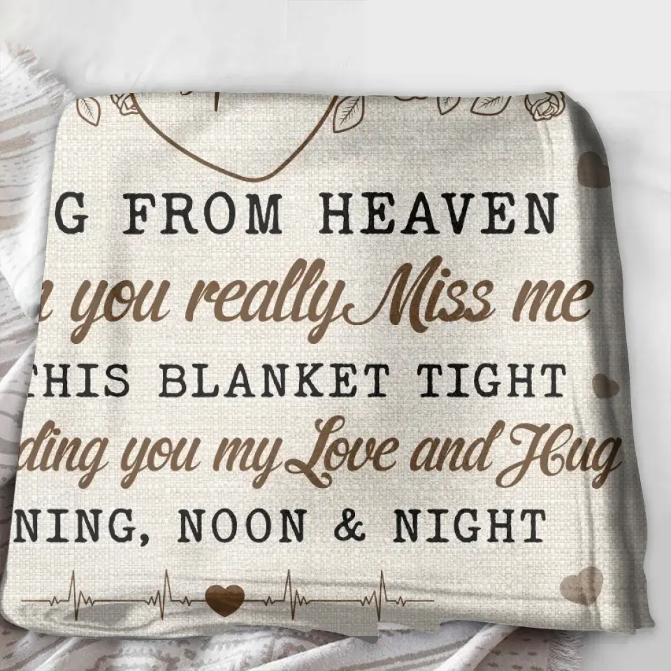 Personalized Memorial Fleece Throw Blanket & Quilt - Upload Photo - Memorial Gift Idea For Family Member - A Hug From Heaven