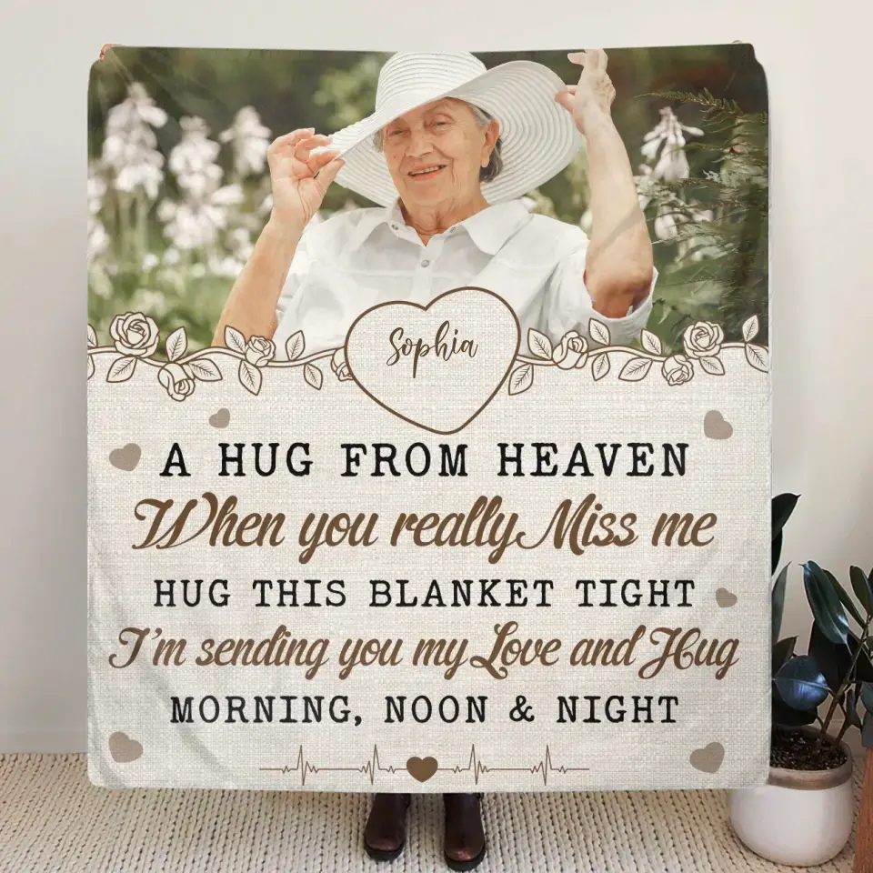 Personalized Memorial Fleece Throw Blanket & Quilt - Upload Photo - Memorial Gift Idea For Family Member - A Hug From Heaven