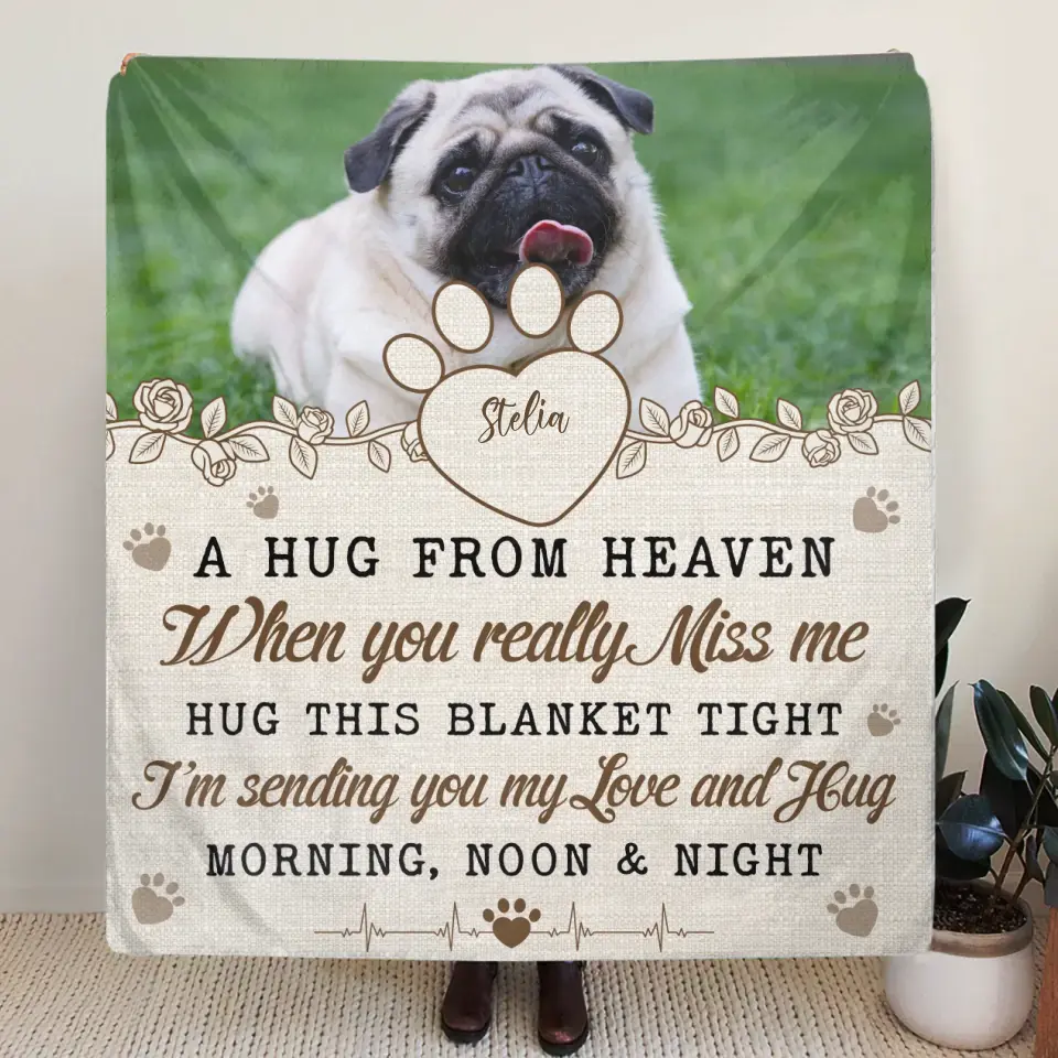 Personalized Memorial Pet Fleece Throw Blanket & Quilt - Upload Photo - Memorial Gift Idea For Pet Owners - A Hug From Heaven