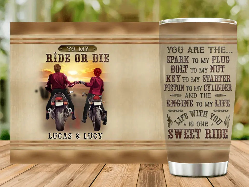 Personalized Couple Biker Tumbler - Gift Idea For Him/Gift To Husband From Wife - You Are The Spark To My Plug