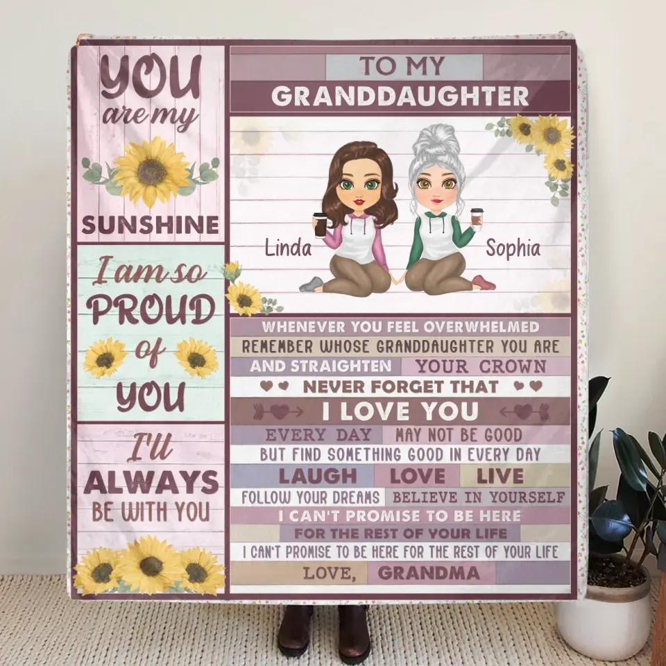 Personalized To My Granddaughter Fleece Throw Blanket & Quilt - Gift Idea For Granddaughter - You Are My Sunshine