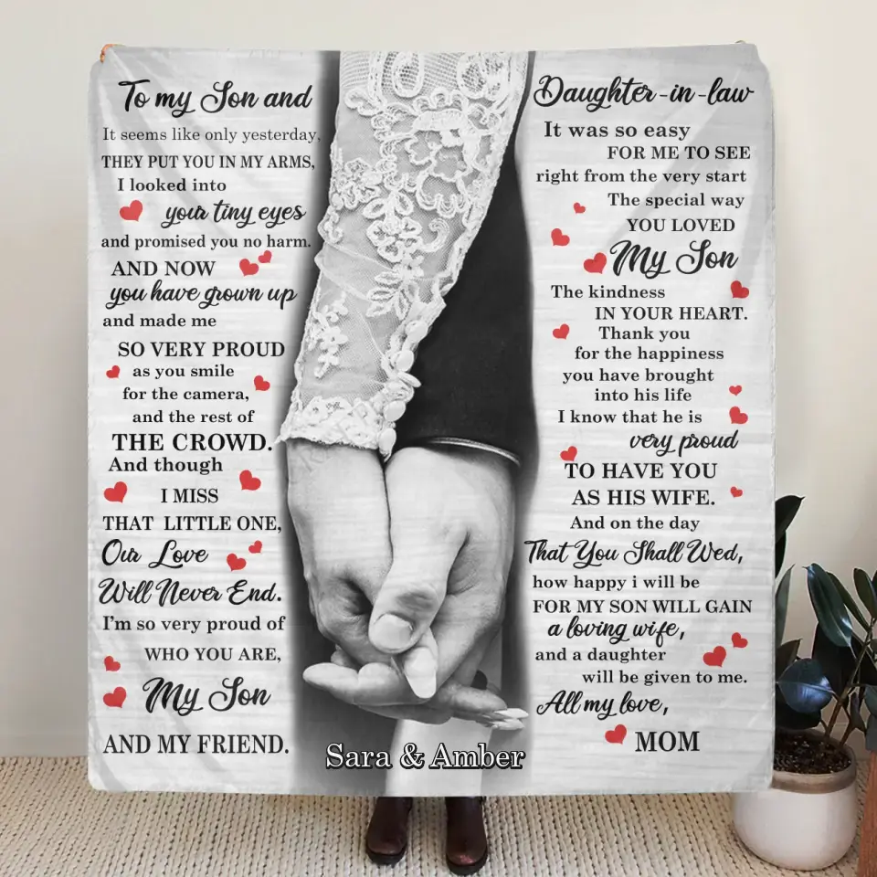 Personalized To My Son And Daughter In Law Quilt/Fleece Throw Blanket - Gift For Son On Wedding Day From Mother Of Groom