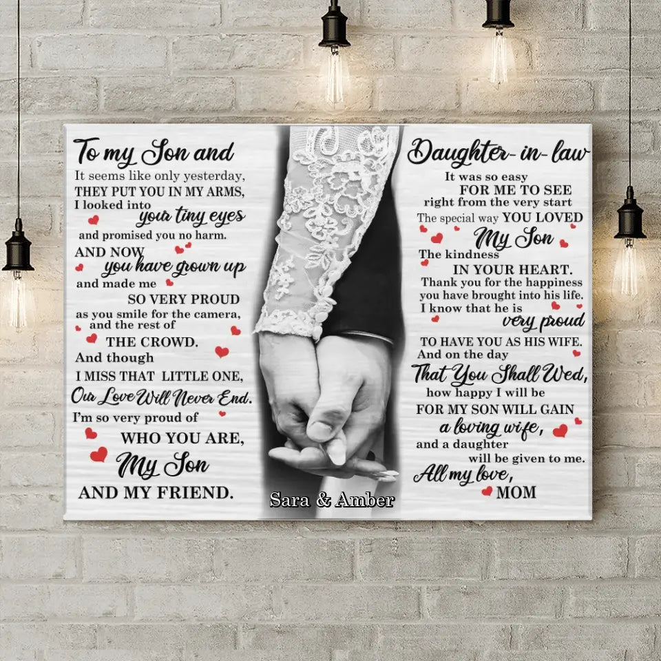 Personalized Wedding Gifts For My Son And Daughter In Law Canvas - Gift For Son On Wedding Day From Mother Of Groom