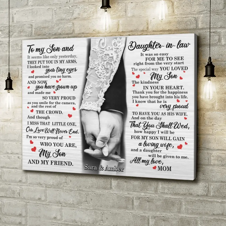 Personalized Wedding Gifts For My Son And Daughter In Law Canvas - Gift For Son On Wedding Day From Mother Of Groom