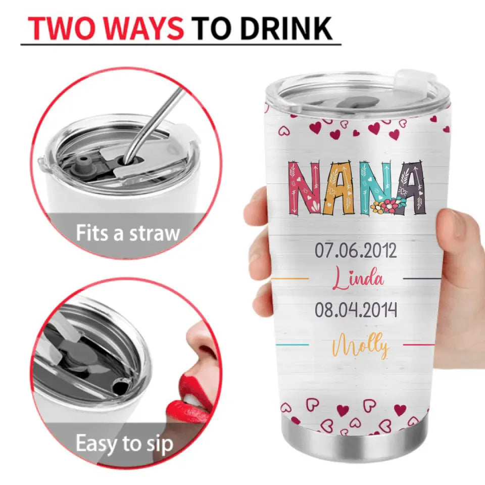 Personalized Grandma Tumbler - Gift Idea For Christmas  - Up to 5 Grandkids - Nana