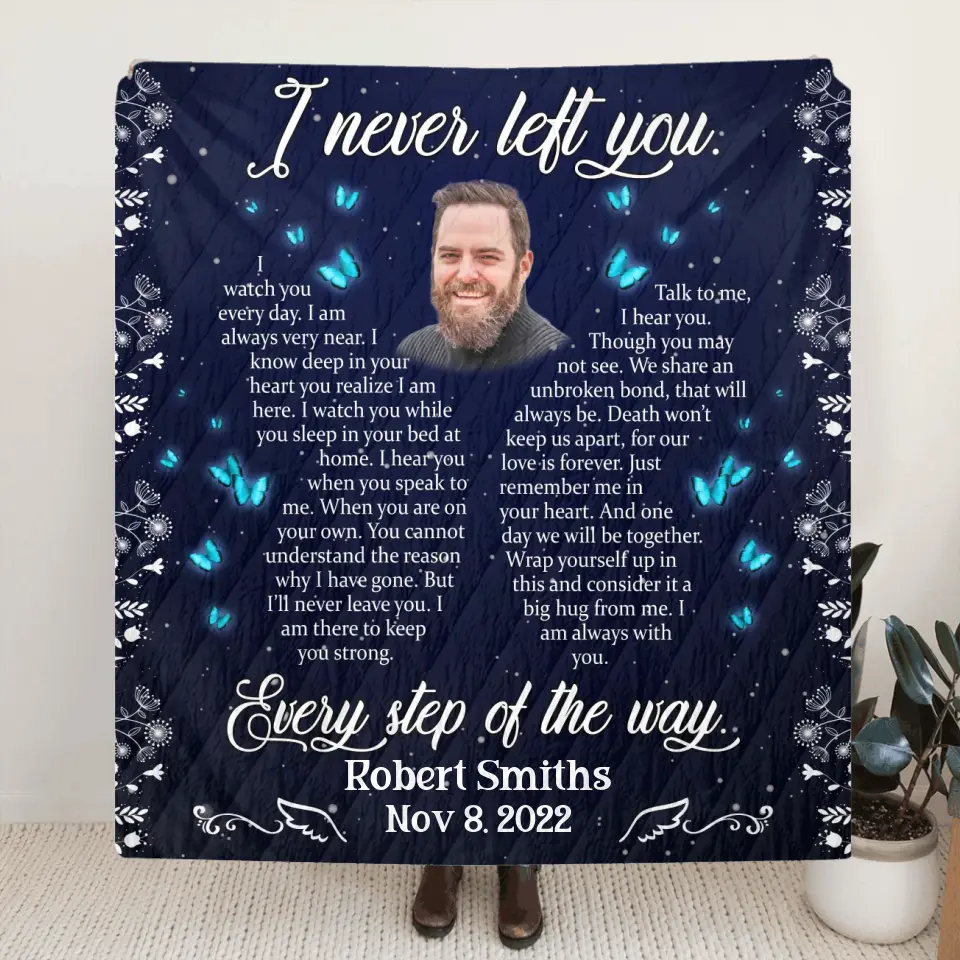 Personalized Memorial Quilt/Fleece Throw Blanket - Upload Photo - Memorial Gift Idea For Family Member - I Watch You Every Day