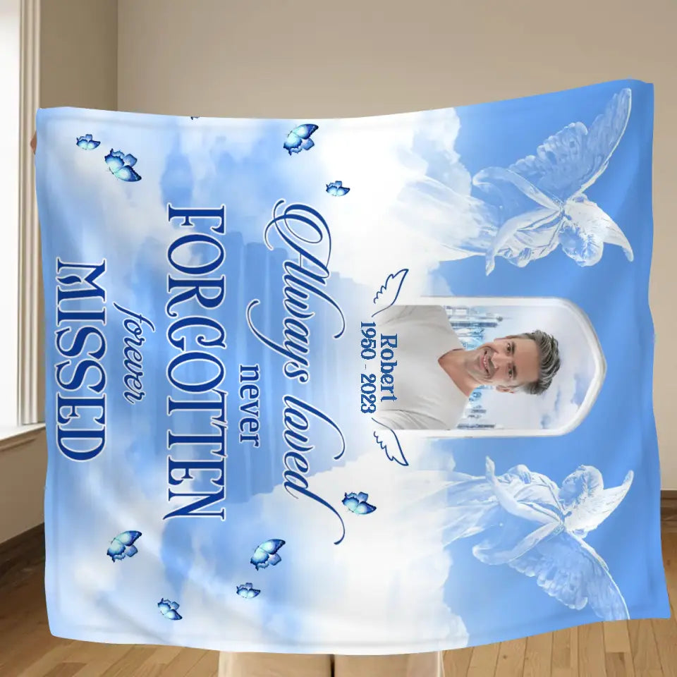 Personalized Memorial Quilt/Fleece Throw Blanket - Upload Photo - Memorial Gift Idea For Family Member - Always Loved Never Forgotten Forever Missed