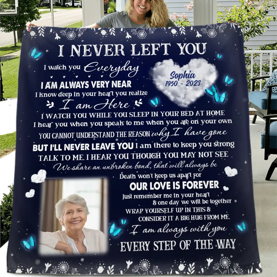 Personalized Memorial Quilt/Fleece Throw Blanket - Upload Photo - Memorial Gift Idea For Family Member - I Never Left You I Watch You Everyday